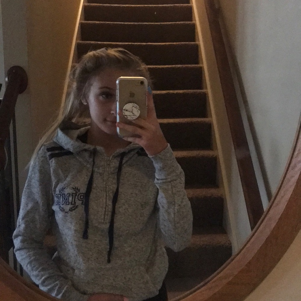 grey and blue pink sweatshirt